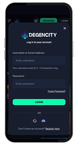 Degencity Casino register